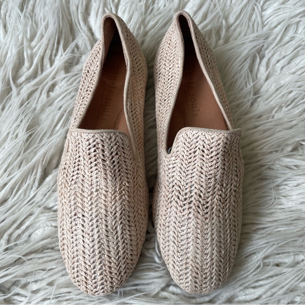 GENTLE SOULS Kenneth Cole Leather Woven Natural Beige Eugene Smoking Flats EUC 8 - Picture 5 of 12